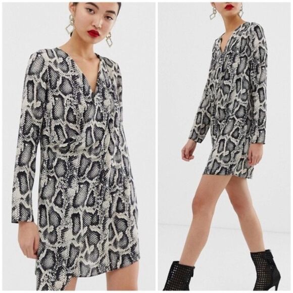 River Island Asymmetric Swing Dress in Grey Snake Print - Picture 2 of 11